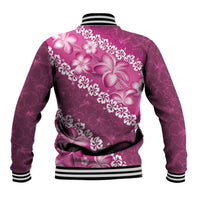 Vintage Pink Polynesia Baseball Jacket Plumeria With Hibiscus Tropical Vibes LT14 - Polynesian Pride