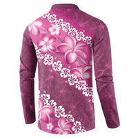 Vintage Pink Polynesia Button Sweatshirt Plumeria With Hibiscus Tropical Vibes LT14 - Polynesian Pride