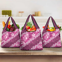 Vintage Pink Polynesia Grocery Bag Plumeria With Hibiscus Tropical Vibes LT14 3-pack One Size Pink - Polynesian Pride