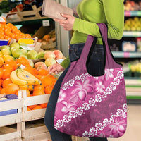 Vintage Pink Polynesia Grocery Bag Plumeria With Hibiscus Tropical Vibes LT14 - Polynesian Pride