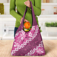 Vintage Pink Polynesia Grocery Bag Plumeria With Hibiscus Tropical Vibes LT14 - Polynesian Pride