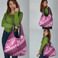 Vintage Pink Polynesia Grocery Bag Plumeria With Hibiscus Tropical Vibes LT14 - Polynesian Pride