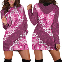 Vintage Pink Polynesia Hoodie Dress Plumeria With Hibiscus Tropical Vibes LT14 - Polynesian Pride
