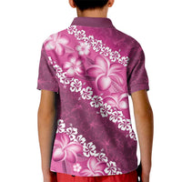 Vintage Pink Polynesia Kid Polo Shirt Plumeria With Hibiscus Tropical Vibes