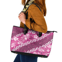 Vintage Pink Polynesia Leather Tote Bag Plumeria With Hibiscus Tropical Vibes LT14 Pink - Polynesian Pride