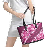Vintage Pink Polynesia Leather Tote Bag Plumeria With Hibiscus Tropical Vibes LT14 - Polynesian Pride