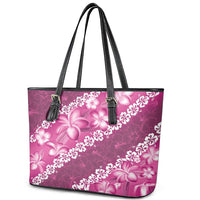 Vintage Pink Polynesia Leather Tote Bag Plumeria With Hibiscus Tropical Vibes LT14 - Polynesian Pride