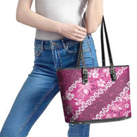 Vintage Pink Polynesia Leather Tote Bag Plumeria With Hibiscus Tropical Vibes LT14 - Polynesian Pride