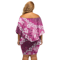 Vintage Pink Polynesia Off Shoulder Short Dress Plumeria With Hibiscus Tropical Vibes LT14 - Polynesian Pride