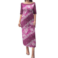 Vintage Pink Polynesia Puletasi Plumeria With Hibiscus Tropical Vibes LT14 Long Dress Pink - Polynesian Pride
