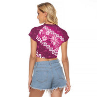 Vintage Pink Polynesia Raglan Cropped T Shirt Plumeria With Hibiscus Tropical Vibes