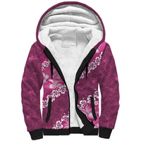 Vintage Pink Polynesia Sherpa Hoodie Plumeria With Hibiscus Tropical Vibes LT14 Unisex Pink - Polynesian Pride