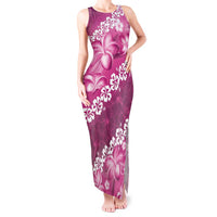 Vintage Pink Polynesia Tank Maxi Dress Plumeria With Hibiscus Tropical Vibes LT14 Women Pink - Polynesian Pride