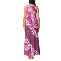 Vintage Pink Polynesia Tank Maxi Dress Plumeria With Hibiscus Tropical Vibes LT14 - Polynesian Pride