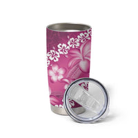 Vintage Pink Polynesia Tumbler Cup Plumeria With Hibiscus Tropical Vibes LT14 - Polynesian Pride