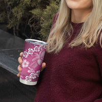 Vintage Pink Polynesia Tumbler Cup Plumeria With Hibiscus Tropical Vibes LT14 - Polynesian Pride