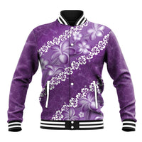 Vintage Purple Polynesia Baseball Jacket Plumeria With Hibiscus Tropical Vibes LT14 Unisex Purple - Polynesian Pride