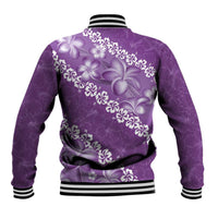 Vintage Purple Polynesia Baseball Jacket Plumeria With Hibiscus Tropical Vibes LT14 - Polynesian Pride