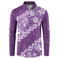 Vintage Purple Polynesia Button Sweatshirt Plumeria With Hibiscus Tropical Vibes LT14 Purple - Polynesian Pride