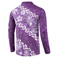 Vintage Purple Polynesia Button Sweatshirt Plumeria With Hibiscus Tropical Vibes LT14 - Polynesian Pride