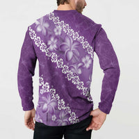 Vintage Purple Polynesia Button Sweatshirt Plumeria With Hibiscus Tropical Vibes LT14 - Polynesian Pride