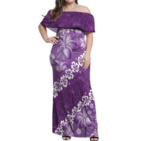 Vintage Purple Polynesia Off Shoulder Maxi Dress Plumeria With Hibiscus Tropical Vibes LT14 Women Purple - Polynesian Pride