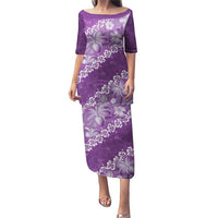Vintage Purple Polynesia Puletasi Plumeria With Hibiscus Tropical Vibes LT14 Long Dress Purple - Polynesian Pride