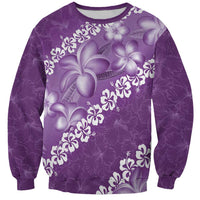 Vintage Purple Polynesia Sweatshirt Plumeria With Hibiscus Tropical Vibes LT14 Unisex Purple - Polynesian Pride