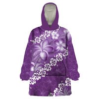 Vintage Purple Polynesia Wearable Blanket Hoodie Plumeria With Hibiscus Tropical Vibes LT14 One Size Purple - Polynesian Pride