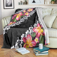Black Polynesia Blanket Plumeria With Hibiscus Pattern Tropical Vibes LT14 Black - Polynesian Pride
