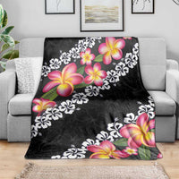 Black Polynesia Blanket Plumeria With Hibiscus Pattern Tropical Vibes LT14 - Polynesian Pride