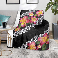 Black Polynesia Blanket Plumeria With Hibiscus Pattern Tropical Vibes LT14 - Polynesian Pride