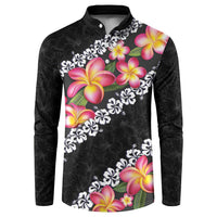 Black Polynesia Button Sweatshirt Plumeria With Hibiscus Pattern Tropical Vibes LT14 Black - Polynesian Pride