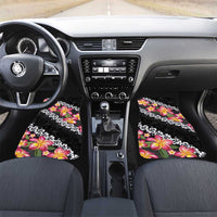 Black Polynesia Car Mats Plumeria With Hibiscus Pattern Tropical Vibes LT14 Set 2pcs - Front Black - Polynesian Pride