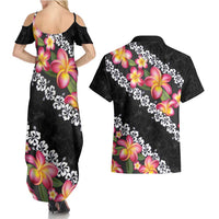 Black Polynesia Couples Matching Summer Maxi Dress and Hawaiian Shirt Plumeria With Hibiscus Pattern Tropical Vibes LT14 - Polynesian Pride