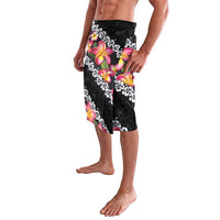 Black Polynesia Lavalava Plumeria With Hibiscus Pattern Tropical Vibes LT14 - Polynesian Pride