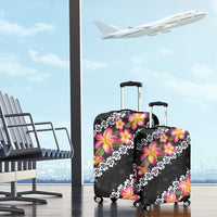 Black Polynesia Luggage Cover Plumeria With Hibiscus Pattern Tropical Vibes