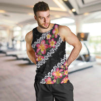 Black Polynesia Men Tank Top Plumeria With Hibiscus Pattern Tropical Vibes LT14 Black - Polynesian Pride