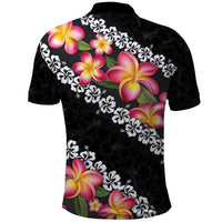 Black Polynesia Polo Shirt Plumeria With Hibiscus Pattern Tropical Vibes