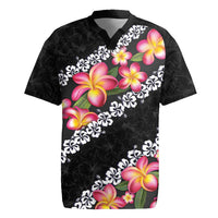 Black Polynesia Rugby Jersey Plumeria With Hibiscus Pattern Tropical Vibes LT14 Black - Polynesian Pride