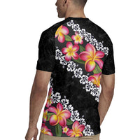 Black Polynesia Rugby Jersey Plumeria With Hibiscus Pattern Tropical Vibes LT14 - Polynesian Pride