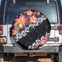 Black Polynesia Spare Tire Cover Plumeria With Hibiscus Pattern Tropical Vibes LT14 Black - Polynesian Pride
