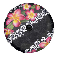Black Polynesia Spare Tire Cover Plumeria With Hibiscus Pattern Tropical Vibes LT14 - Polynesian Pride