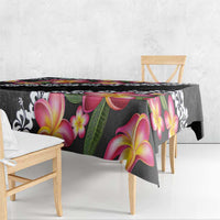 Black Polynesia Tablecloth Plumeria With Hibiscus Pattern Tropical Vibes LT14 - Polynesian Pride