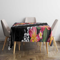 Black Polynesia Tablecloth Plumeria With Hibiscus Pattern Tropical Vibes LT14 - Polynesian Pride