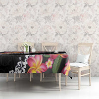 Black Polynesia Tablecloth Plumeria With Hibiscus Pattern Tropical Vibes LT14 - Polynesian Pride