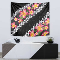 Black Polynesia Tapestry Plumeria With Hibiscus Pattern Tropical Vibes
