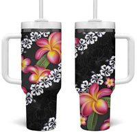 Black Polynesia Tumbler With Handle Plumeria With Hibiscus Pattern Tropical Vibes LT14 One Size: 40 oz Black - Polynesian Pride