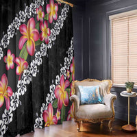 Black Polynesia Window Curtain Plumeria With Hibiscus Pattern Tropical Vibes LT14 - Polynesian Pride