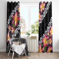 Black Polynesia Window Curtain Plumeria With Hibiscus Pattern Tropical Vibes LT14 - Polynesian Pride